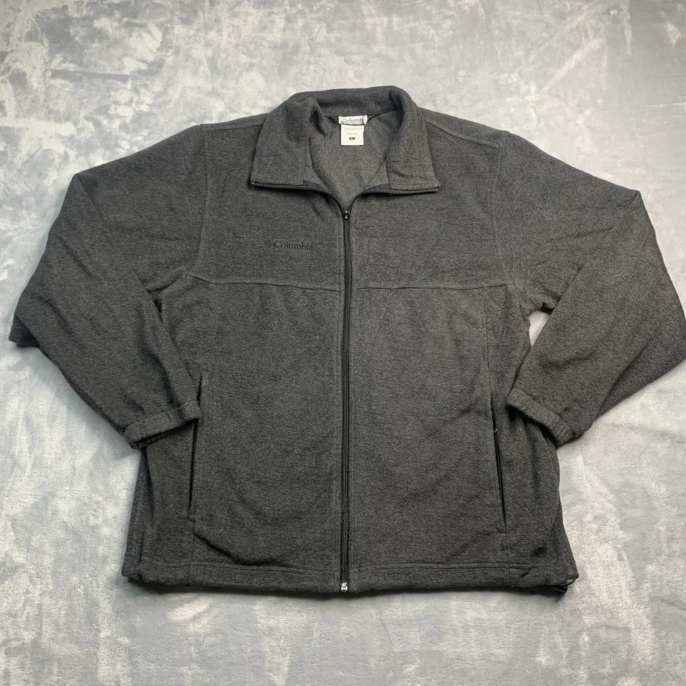 Columbia Fleece Full Zip Jacket Mens Size Large Grey Soft